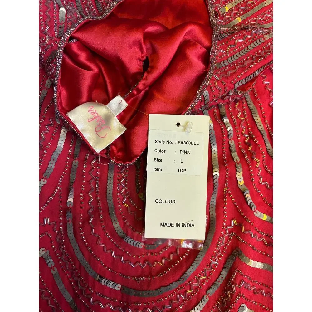 Parker NWT‎ Fuchsia Beaded Dress L Art Deco  Cocktail Party Holiday
